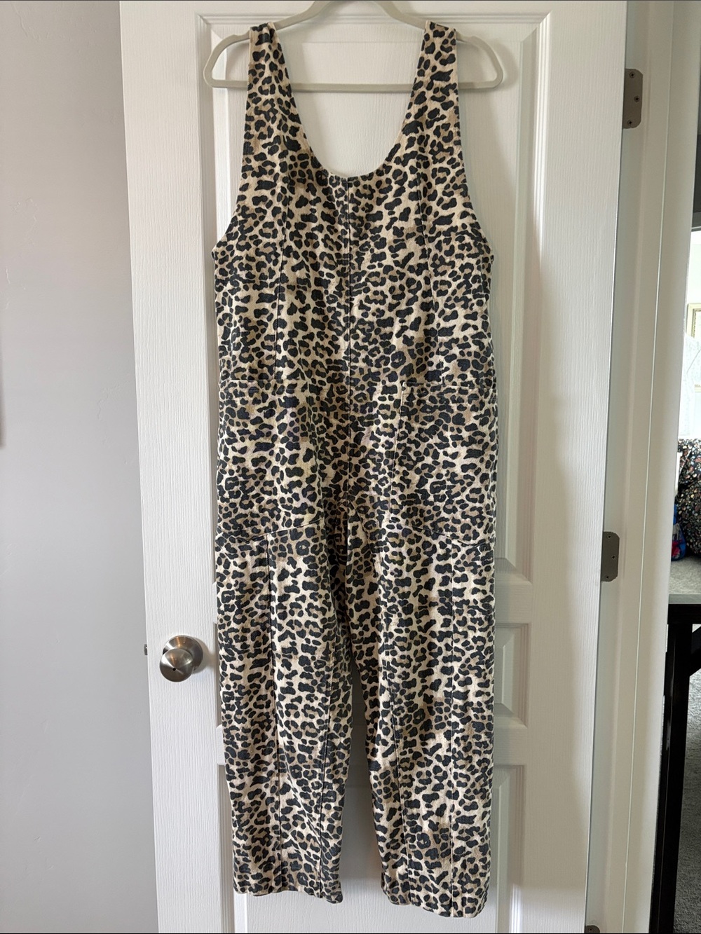 Aaron & Amber Leopard Print Denim Jumpsuit - Beige/Black